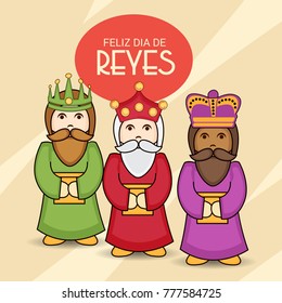 Vector illustration of a Banner for three magic kings with Happy Epiphany written in Spanish.