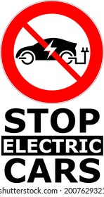 Vector illustration of banner with traffic sign to protest against electric cars or EVs