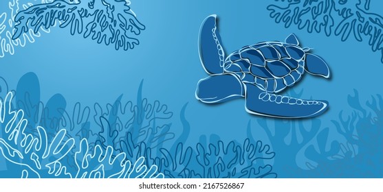 Vector illustration. Illustration for the banner. Turtle Protection Holiday. Ocean Day. Logo...