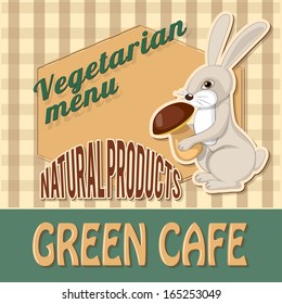 vector illustration banner vegetarian menu  with cartoon rabbit  - eps10