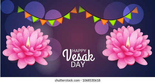 Vector illustration of a Banner for Vesak Day with Pink Lotus Flower.