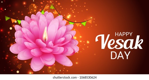 Vector illustration of a Banner for Vesak Day with Pink Lotus Flower.
