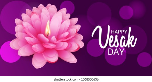 Vector illustration of a Banner for Vesak Day with Pink Lotus Flower.