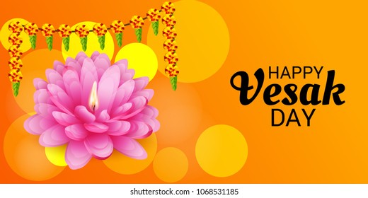 Vector illustration of a Banner for Vesak Day with Pink Lotus Flower.