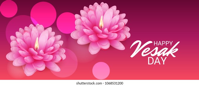 Vector illustration of a Banner for Vesak Day with Pink Lotus Flower.