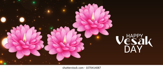 Vector illustration of a Banner for Vesak Day with Pink Lotus Flower.