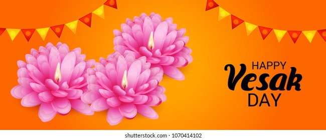 Vector illustration of a Banner for Vesak Day with Pink Lotus Flower.