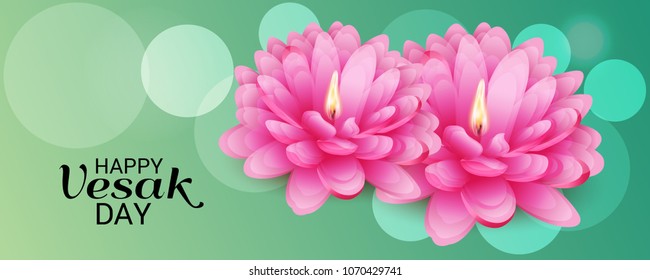 Vector illustration of a Banner for Vesak Day with Pink Lotus Flower.