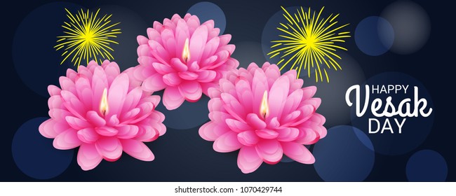 Vector illustration of a Banner for Vesak Day with Pink Lotus Flower.