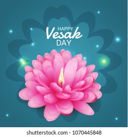 Vector illustration of a Banner for Vesak Day with Pink Lotus Flower.