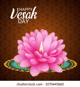 Vector illustration of a Banner for Vesak Day with Pink Lotus Flower.