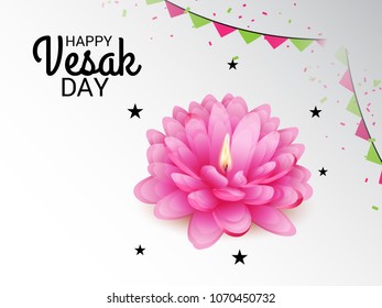 Vector illustration of a Banner for Vesak Day with Pink Lotus Flower.