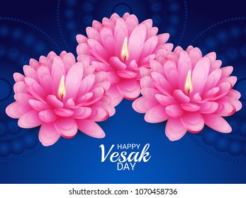 Vector illustration of a Banner for Vesak Day with Pink Lotus Flower.