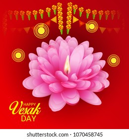 Vector illustration of a Banner for Vesak Day with Pink Lotus Flower.
