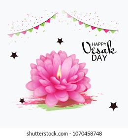 Vector illustration of a Banner for Vesak Day with Pink Lotus Flower.