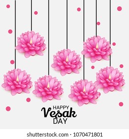 Vector illustration of a Banner for Vesak Day with Pink Lotus Flower.
