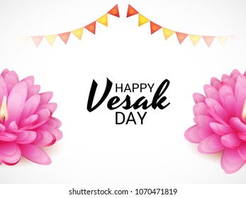 Vector illustration of a Banner for Vesak Day with Pink Lotus Flower.