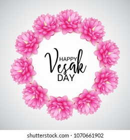 Vector illustration of a Banner for Vesak Day with Pink Lotus Flower.