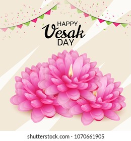 Vector illustration of a Banner for Vesak Day with Pink Lotus Flower.