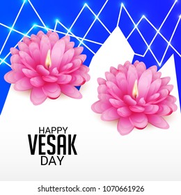 Vector illustration of a Banner for Vesak Day with Pink Lotus Flower.