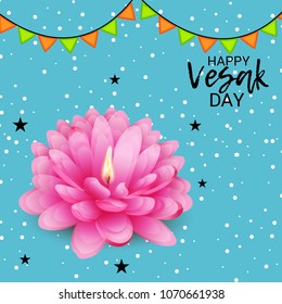 Vector illustration of a Banner for Vesak Day with Pink Lotus Flower.