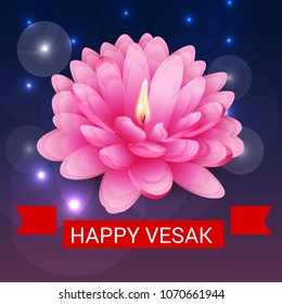 Vector illustration of a Banner for Vesak Day with Pink Lotus Flower.