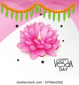 Vector illustration of a Banner for Vesak Day with Pink Lotus Flower.