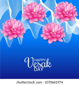 Vector illustration of a Banner for Vesak Day with Pink Lotus Flower.