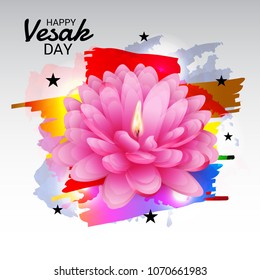 Vector illustration of a Banner for Vesak Day with Pink Lotus Flower.
