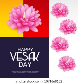 Vector illustration of a Banner for Vesak Day with Pink Lotus Flower.