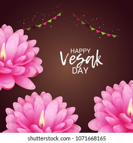 Vector illustration of a Banner for Vesak Day with Pink Lotus Flower.