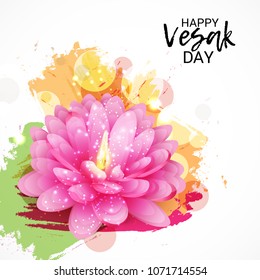 Vector illustration of a Banner for Vesak Day with Pink Lotus Flower.