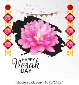 Vector illustration of a Banner for Vesak Day with Pink Lotus Flower.