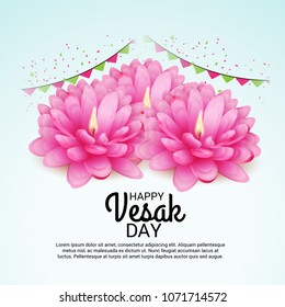 Vector illustration of a Banner for Vesak Day with Pink Lotus Flower.