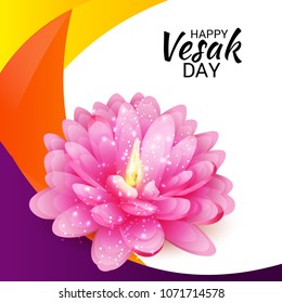 Vector illustration of a Banner for Vesak Day with Pink Lotus Flower.