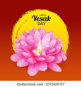 Vector illustration of a Banner for Vesak Day with Pink Lotus Flower.