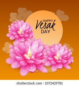 Vector illustration of a Banner for Vesak Day with Pink Lotus Flower.