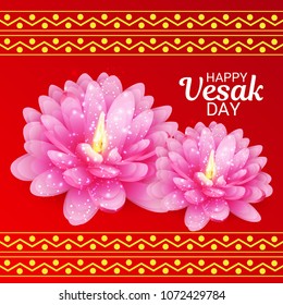 Vector illustration of a Banner for Vesak Day with Pink Lotus Flower.