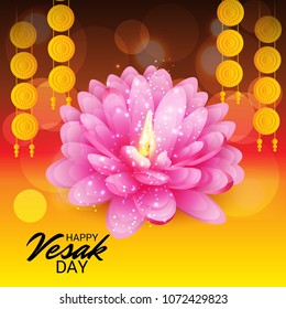 Vector illustration of a Banner for Vesak Day with Pink Lotus Flower.
