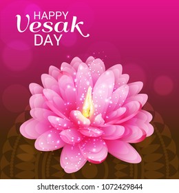 Vector illustration of a Banner for Vesak Day with Pink Lotus Flower.
