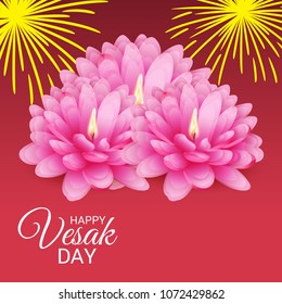 Vector illustration of a Banner for Vesak Day with Pink Lotus Flower.