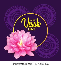 Vector illustration of a Banner for Vesak Day with Pink Lotus Flower.