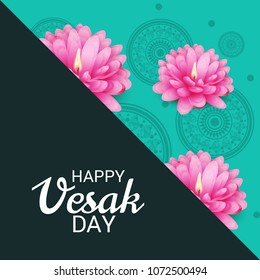 Vector illustration of a Banner for Vesak Day with Pink Lotus Flower.