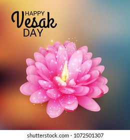 Vector illustration of a Banner for Vesak Day with Pink Lotus Flower.