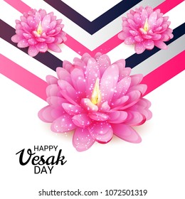 Vector illustration of a Banner for Vesak Day with Pink Lotus Flower.
