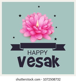Vector illustration of a Banner for Vesak Day with Pink Lotus Flower.