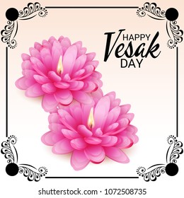 Vector illustration of a Banner for Vesak Day with Pink Lotus Flower.