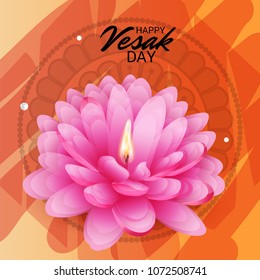 Vector illustration of a Banner for Vesak Day with Pink Lotus Flower.