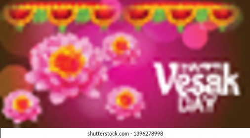 Vector illustration of a Banner for Vesak Day with Pink Lotus Flower. 