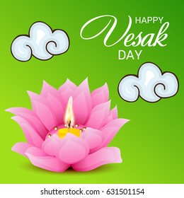 Vector illustration of a Banner for Vesak Day with Pink lotus flower.